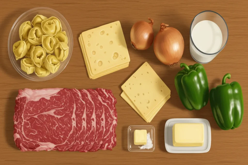 Ingredients For The Best Cheesesteak Tortellini in Rich Provolone Sauce