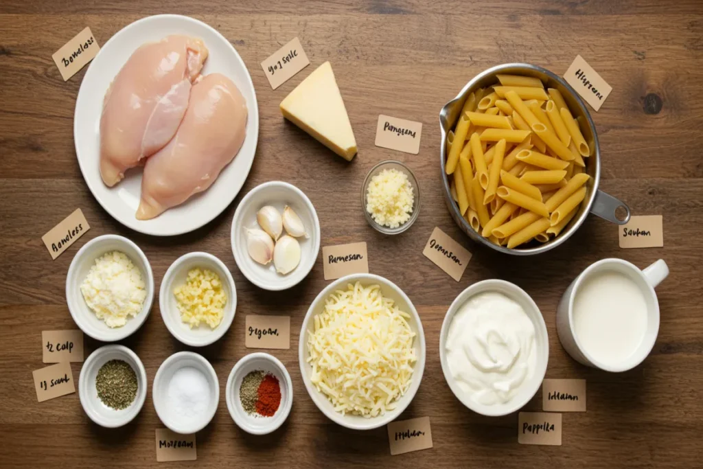 Ingredients For Garlic Parmesan Chicken Pasta Bake Recipe