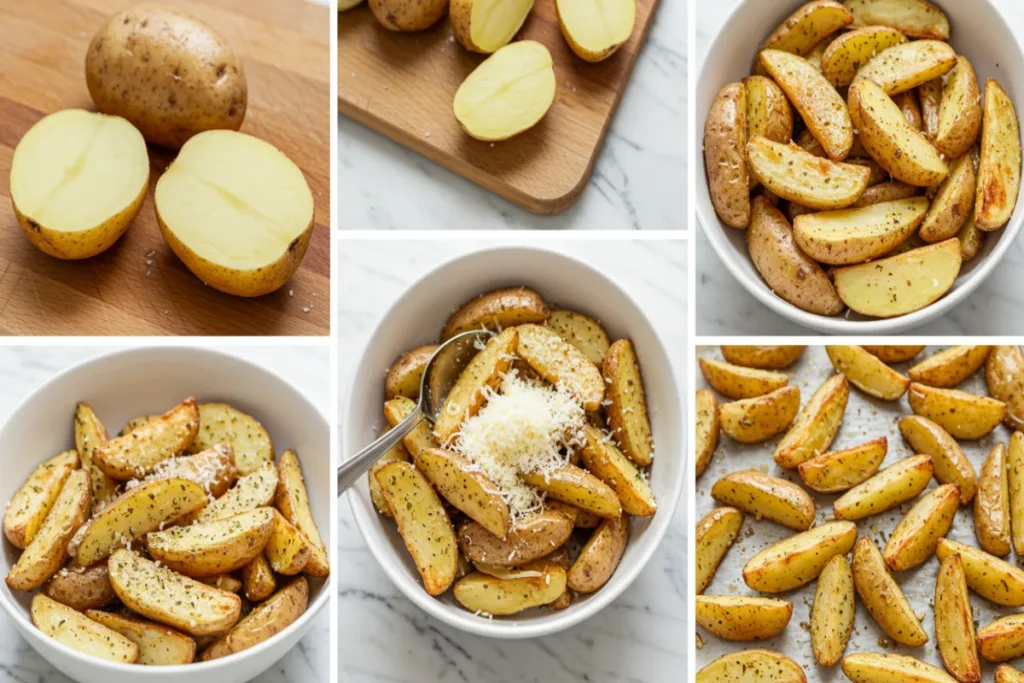 Steps For Baked Garlic Parmesan Potato Wedges Recipe