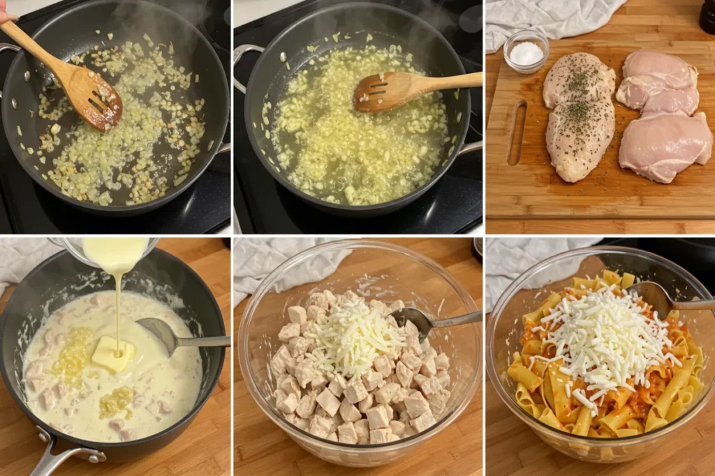 Steps For Garlic Parmesan Chicken Pasta Bake Recipe
