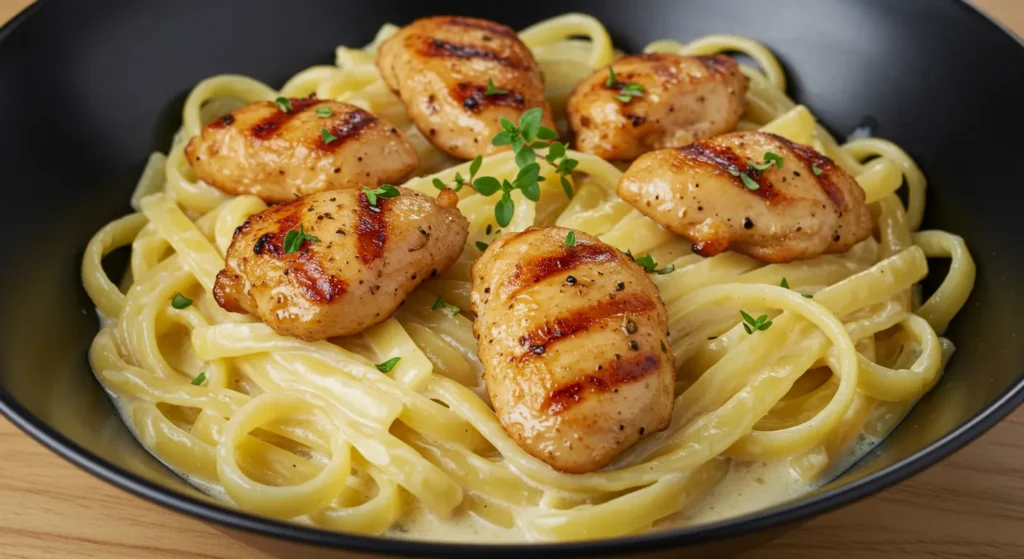 Garlic Butter Chicken Bites with Savory Creamy Parmesan Pasta recipe