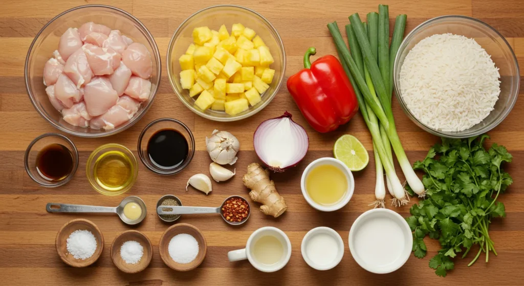 ingredients of Pineapple Chicken and Rice