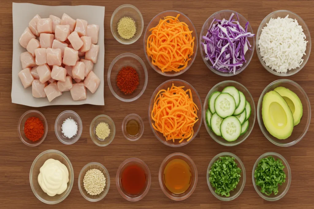 Ingredients For Easy Bang Bang Chicken Bowl