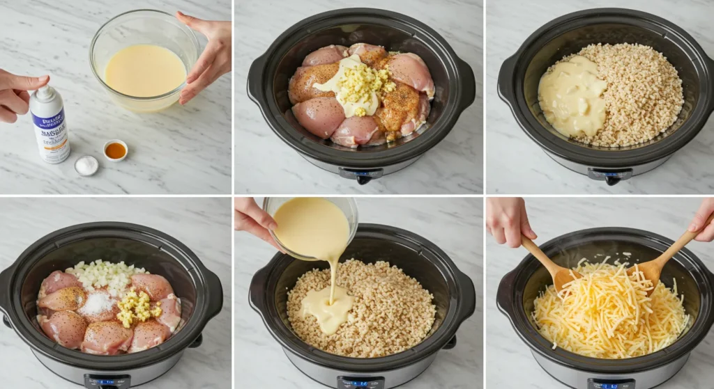 Steps Of Crock Pot Chicken and Rice
