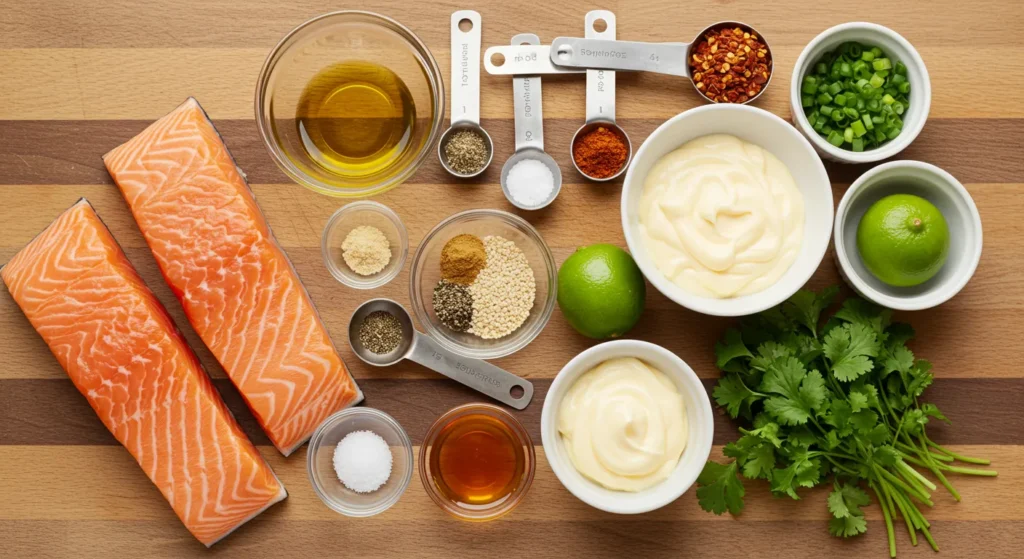 ingredients of Crispy Bang Bang Salmon Bites