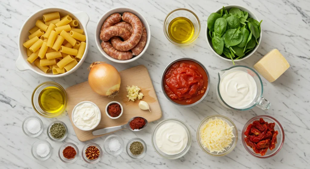 ingredients for Delicious Creamy Sausage Rigatoni